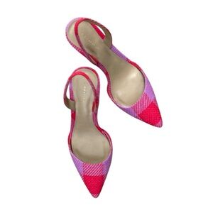 Ann Taylor Barbiecore Red & Lilac Plaid Heels Size 6.5 New w/o Box